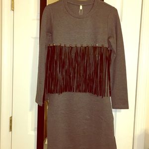 NWT Dark Grey dress with black fringe